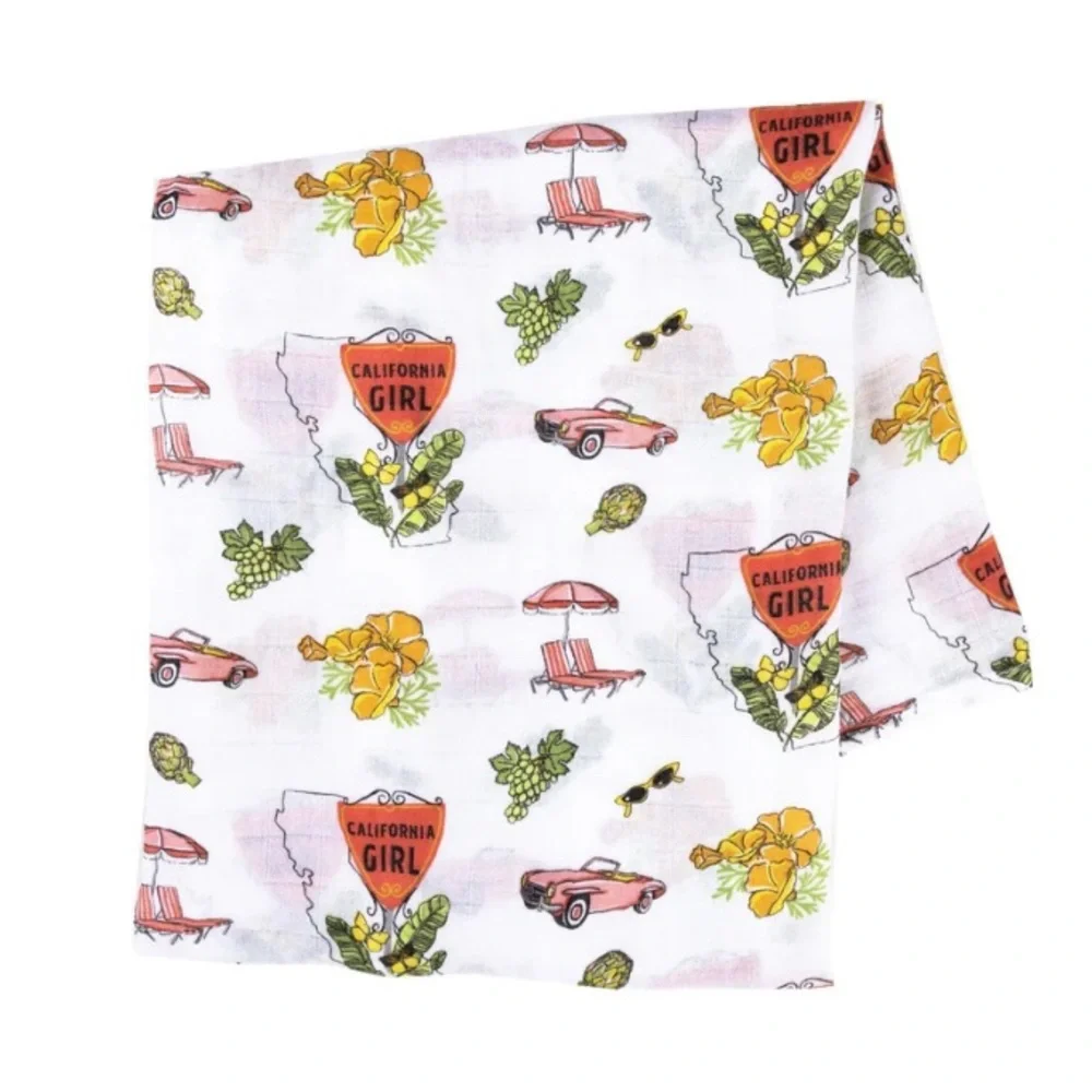 NWT Little Hometown California Baby Muslin Swaddle Blanket & Burp Cloth/Bib